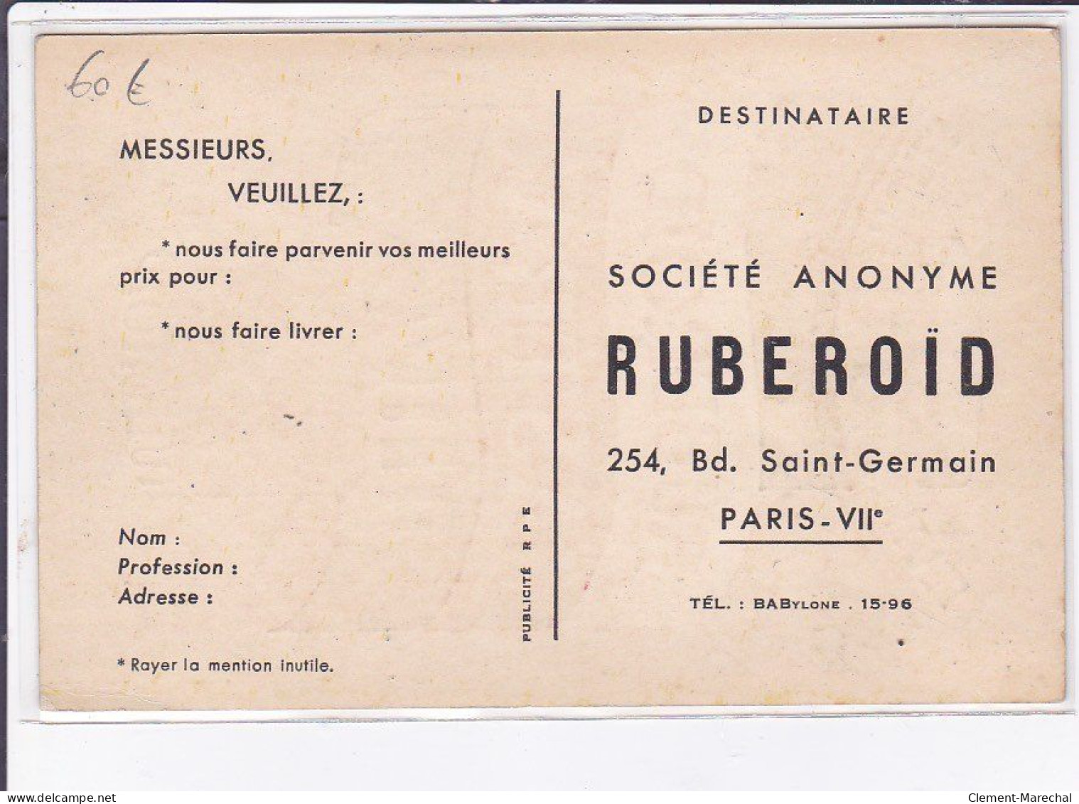 PUBLICITE : RUBEROIDE ASTRA PLUVEX - Feutres Pour Toitures - Très Bon état - Werbepostkarten