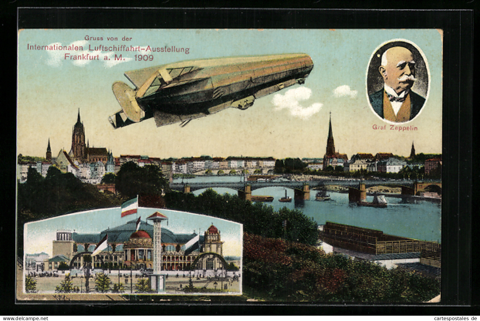 AK Frankfurt A. M., Internationale Luftschiffahrt-Zeppelin 1909, Zeppelin  - Tentoonstellingen