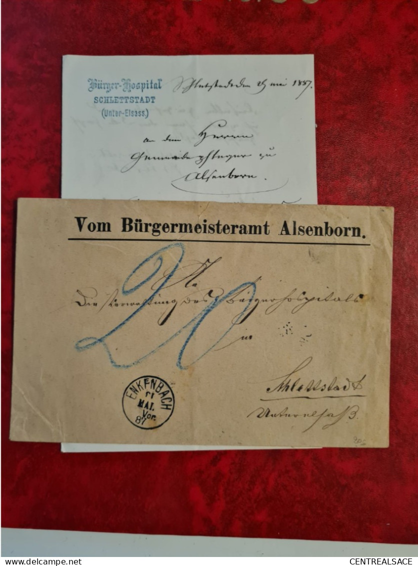 LETTRE VOM BURGERMEISTER ALSENBORN CACHET ENKENBACH 1887 POUR SELESTAT BURGER KOSPITAL - Autres & Non Classés