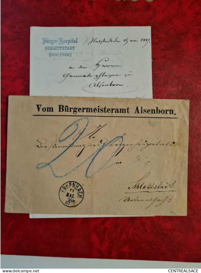 LETTRE VOM BURGERMEISTER ALSENBORN CACHET ENKENBACH 1887 POUR SELESTAT BURGER KOSPITAL - Sonstige & Ohne Zuordnung