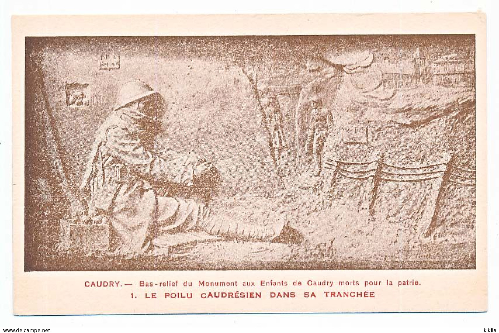 CPSM 9 X 14 Nord CAUDRY Bas-relief Du Monument Aux Enfants De Caudry Morts Pour La Patrie "Le Poilu Caudrésien Dans Sa* - Caudry