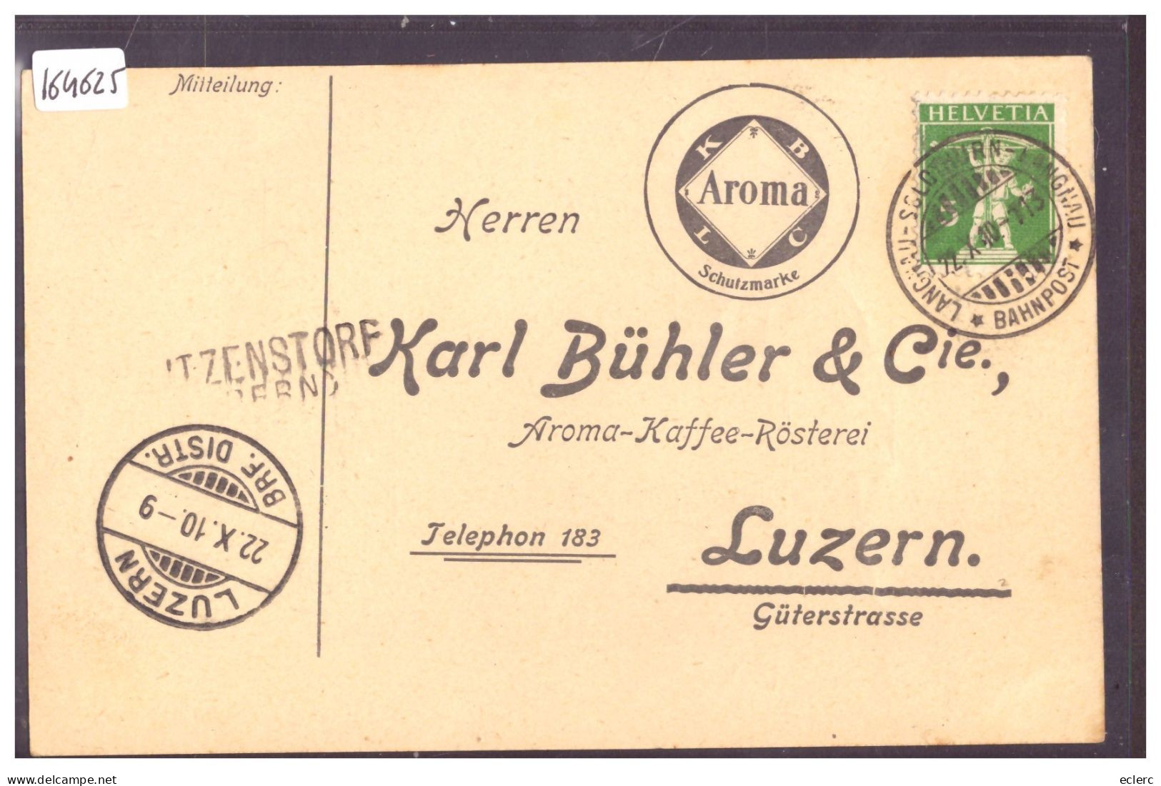LUZERN - KARL BÜHLER & Cie - AROMA KAFFEE RÖSTFREI - SONDERSTEMPEL " UTZENSTORF ( BERN ) " - TB - Luzern