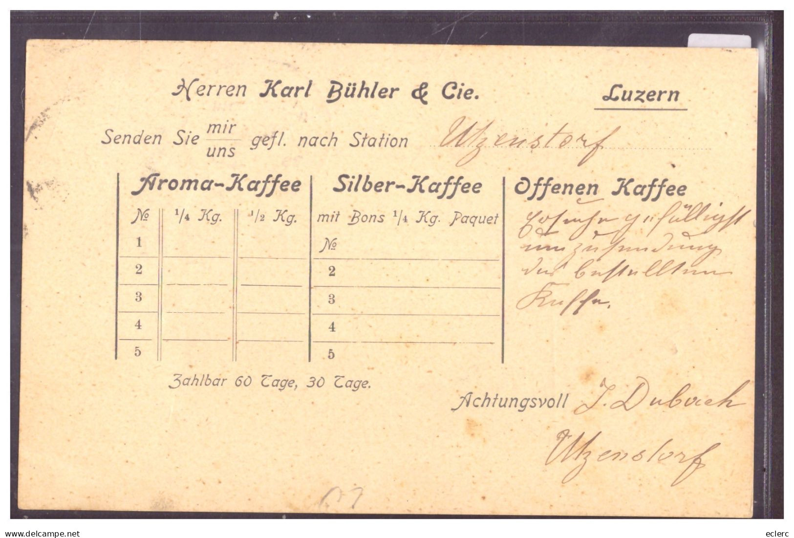 LUZERN - KARL BÜHLER & Cie - AROMA KAFFEE RÖSTFREI - SONDERSTEMPEL " UTZENSTORF ( BERN ) " - TB - Lucerne