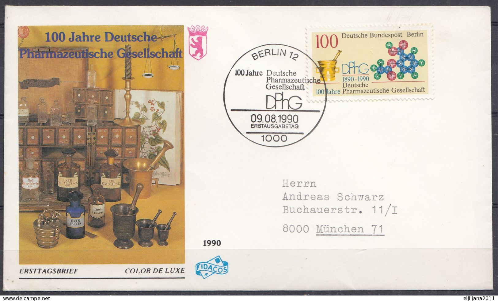 ⁕ Germany, West Berlin 1990 ⁕ 100 Years Of The German Pharmaceutical Society Mi.875 ⁕ FDC Cover - 1981-1990