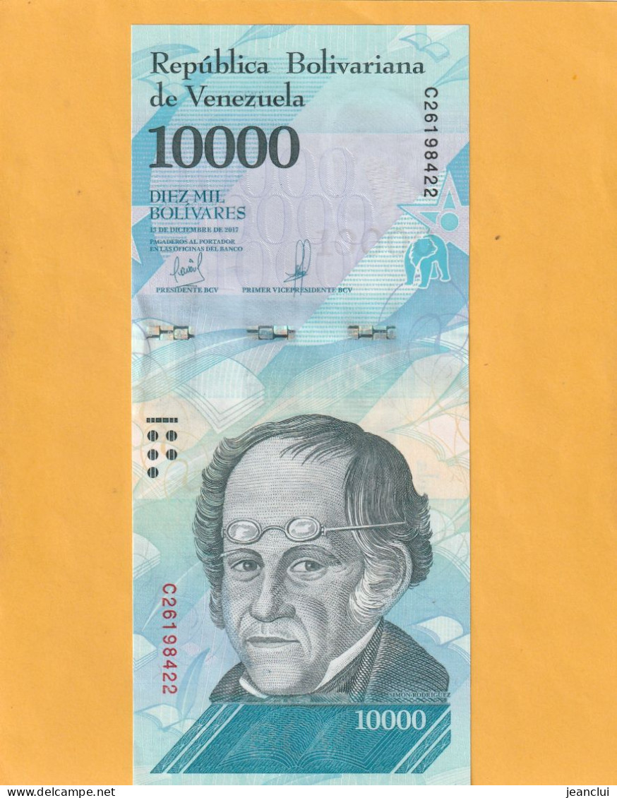 BANCO CENTRAL DE VENEZUELA  .  10.000 BOLIVARES  .  13-12-2017  .  N°  C 26198422  . 2 SCANNES  .  ETAT LUXE UNC  . - Venezuela