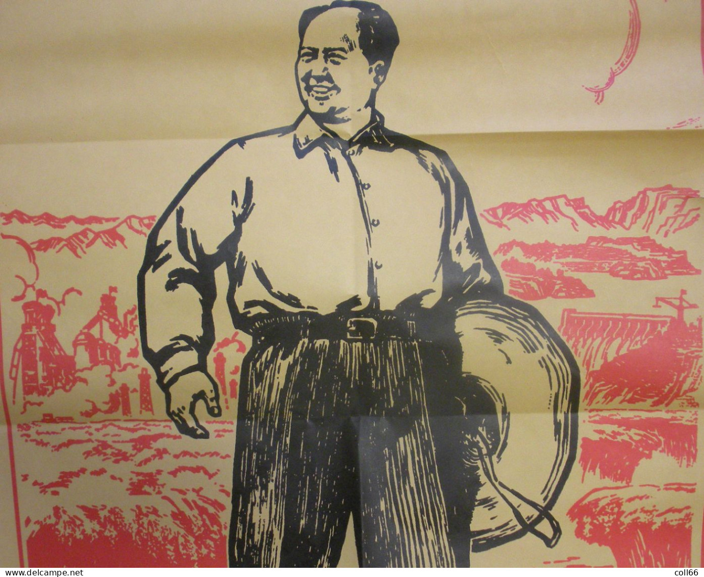 Affiche Propagande Communiste Chine Mao Avec Large Chapeau Paysan & Industries  51x75 Cm Port Franco Suivi - Historical Documents