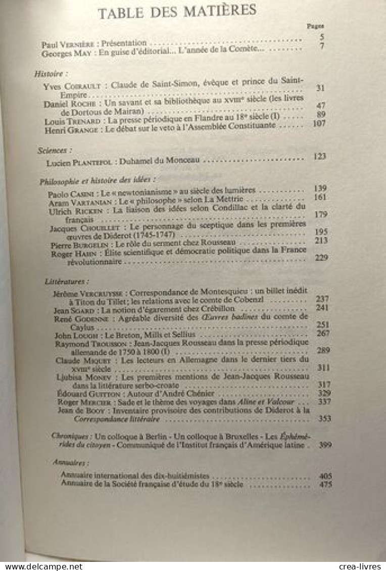 Dix-huitième Siècle - Revue Annuelle N°1 (1969) + N°3 (1971) + N°4 (1972) + N°5 (1973) + N°11 (1979) --- 5 Volumes - Geschiedenis