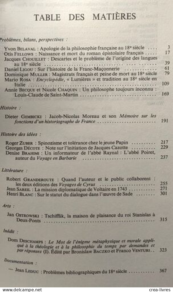 Dix-huitième siècle - revue annuelle n°1 (1969) + N°3 (1971) + N°4 (1972) + N°5 (1973) + N°11 (1979) --- 5 volumes