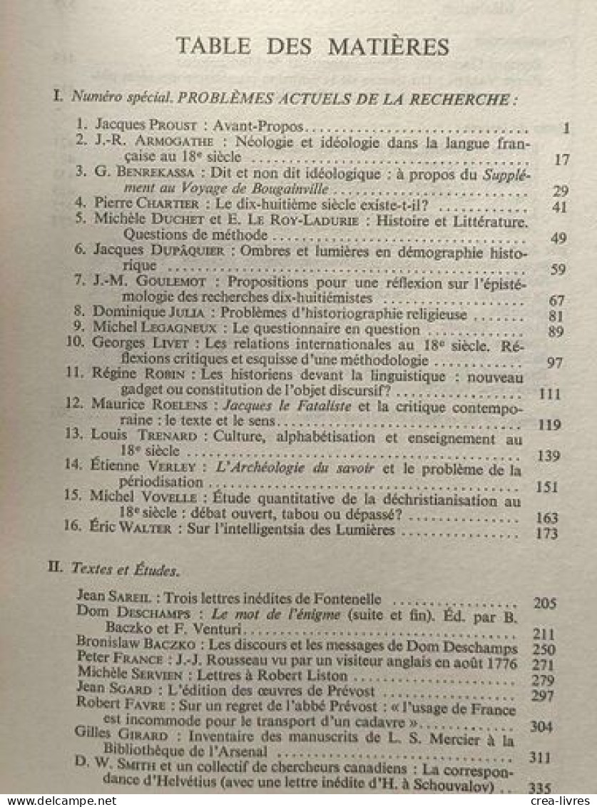 Dix-huitième siècle - revue annuelle n°1 (1969) + N°3 (1971) + N°4 (1972) + N°5 (1973) + N°11 (1979) --- 5 volumes