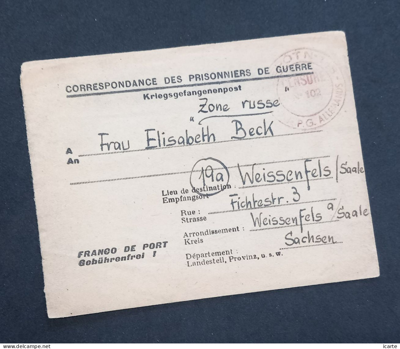 Carte-lettre Prisonnier De Guerre Allemand Dépôt 148 De St ETIENNE (Loire) 21-3-1947 > Weissenfels Zone Russe - WW II