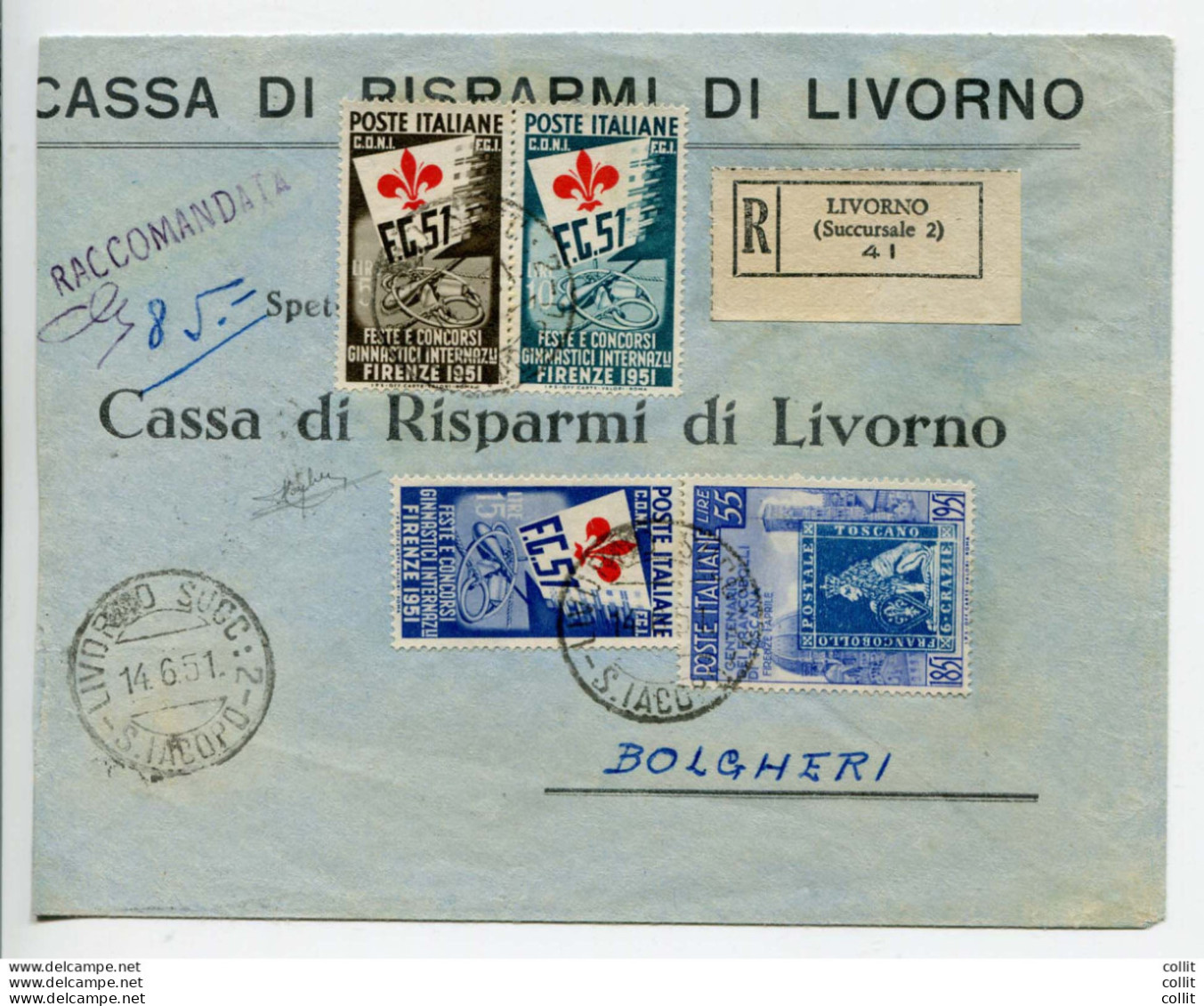 Ginnici Serie Completa Su Busta Racc. Da Livorno A Bolgheri - 1946-60: Marcofilie