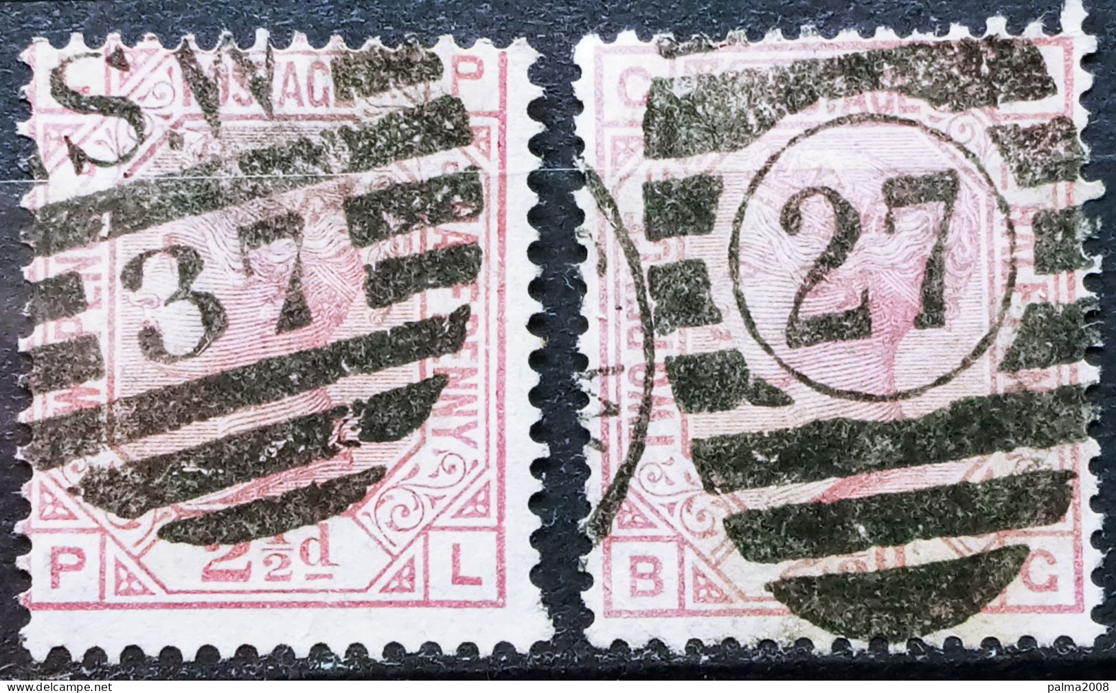 INGLATERRA - 2 SELLOS IVERT Nº 56 - PLANCHA 9+10 USADOS - LA REINA VICTORIA - LOS DE LA FOTO - Used Stamps