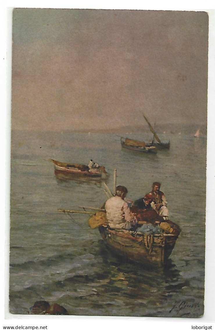 " PESCADORES ".- R. RUSSO - NAPOLI SIGLO XX, DA BERNARDO HAY,- BARCO - BOAT - BATEAU - BOOT.- BARCO DE PESCA - Peintures & Tableaux