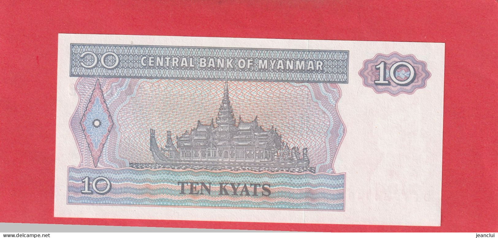 CENTRAL BANK OF MYANMAR 10 KYATS  .    N°  DE 7754149  . 2 SCANNES  .  ETAT LUXE UNC  . - Myanmar