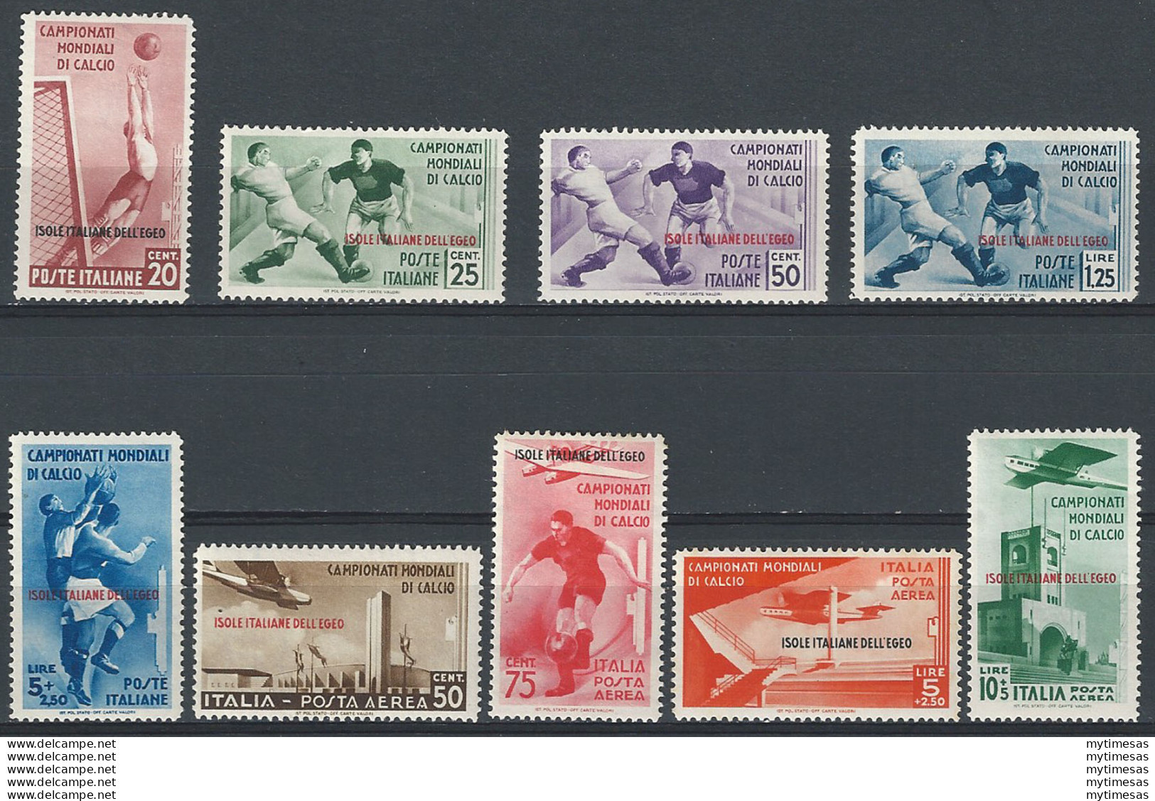 1934 Egeo II Mondiale Di Calcio 9v. MH Sassone N. 75/79+A - Other & Unclassified