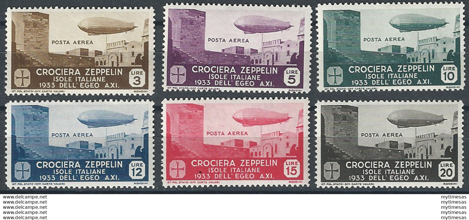 1933 Egeo Aerea Zeppelin 6v. MH Sassone N. A22/27 - Andere & Zonder Classificatie