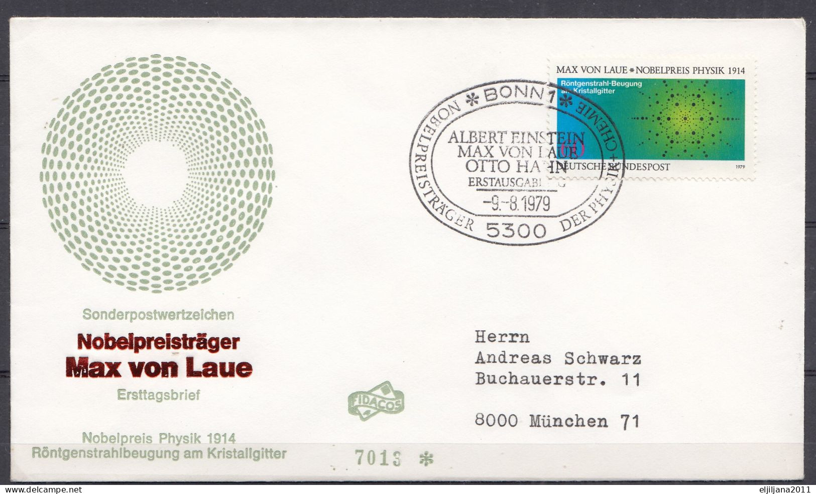 ⁕ Germany, BUND / BRD 1979 ⁕ Nobel Prize In Physics Max Von Laue & Otto Hahn Mi.1020 & Mi. 1021 ⁕ 2v FDC Cover - 1971-1980