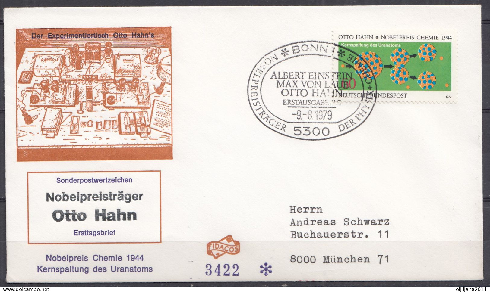 ⁕ Germany, BUND / BRD 1979 ⁕ Nobel Prize In Physics Max Von Laue & Otto Hahn Mi.1020 & Mi. 1021 ⁕ 2v FDC Cover - 1971-1980