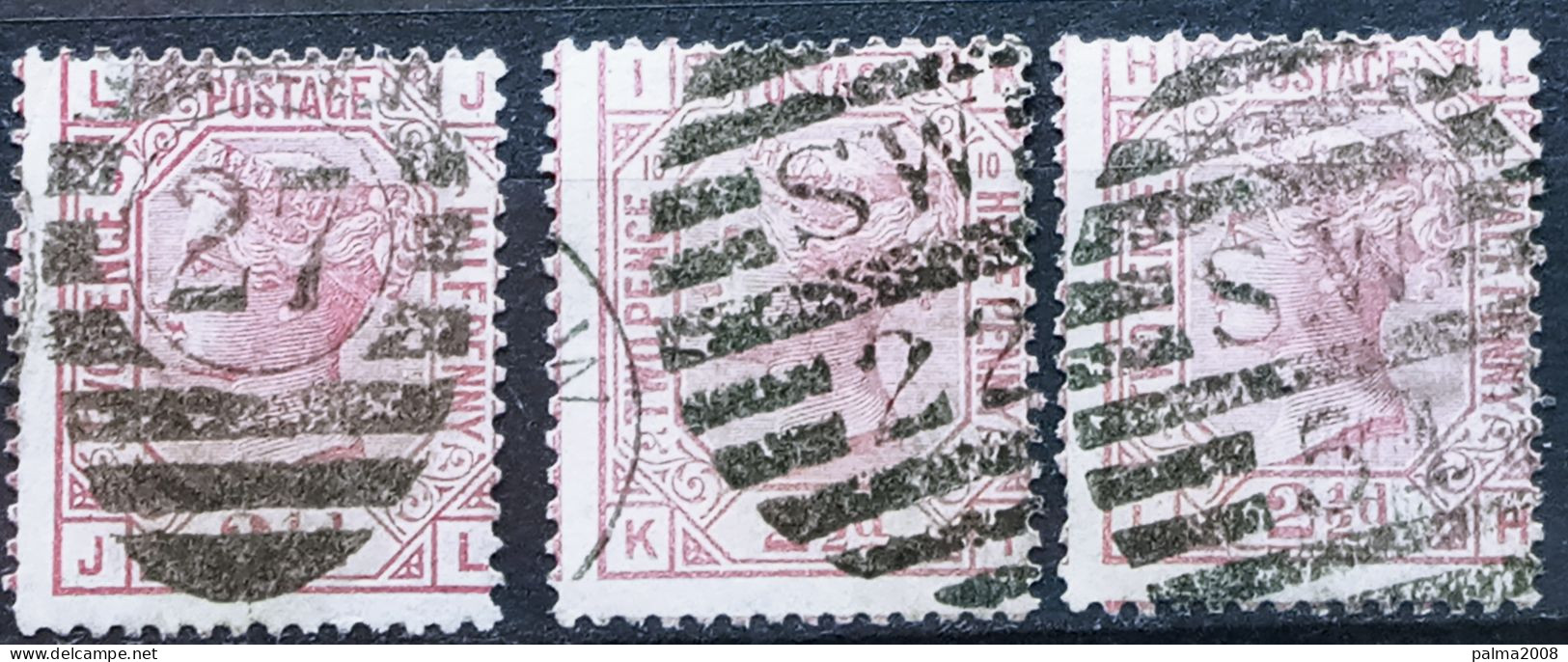 INGLATERRA - 3 SELLOS IVERT Nº 56 - PLANCHA 9 + 10 USADOS - LA REINA VICTORIA - LOS DE LA FOTO - Used Stamps