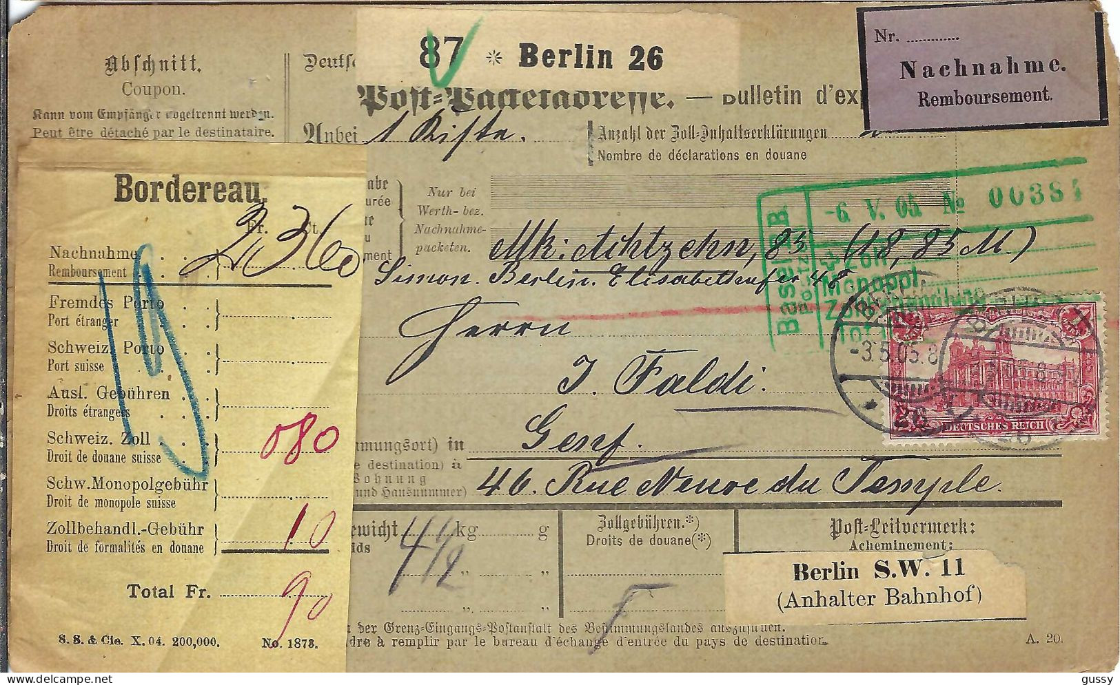 ALLEMAGNE Ca.1905: Bulletin D'Expédition CR De Berlin Pour Genève (Suisse) - Lettres & Documents