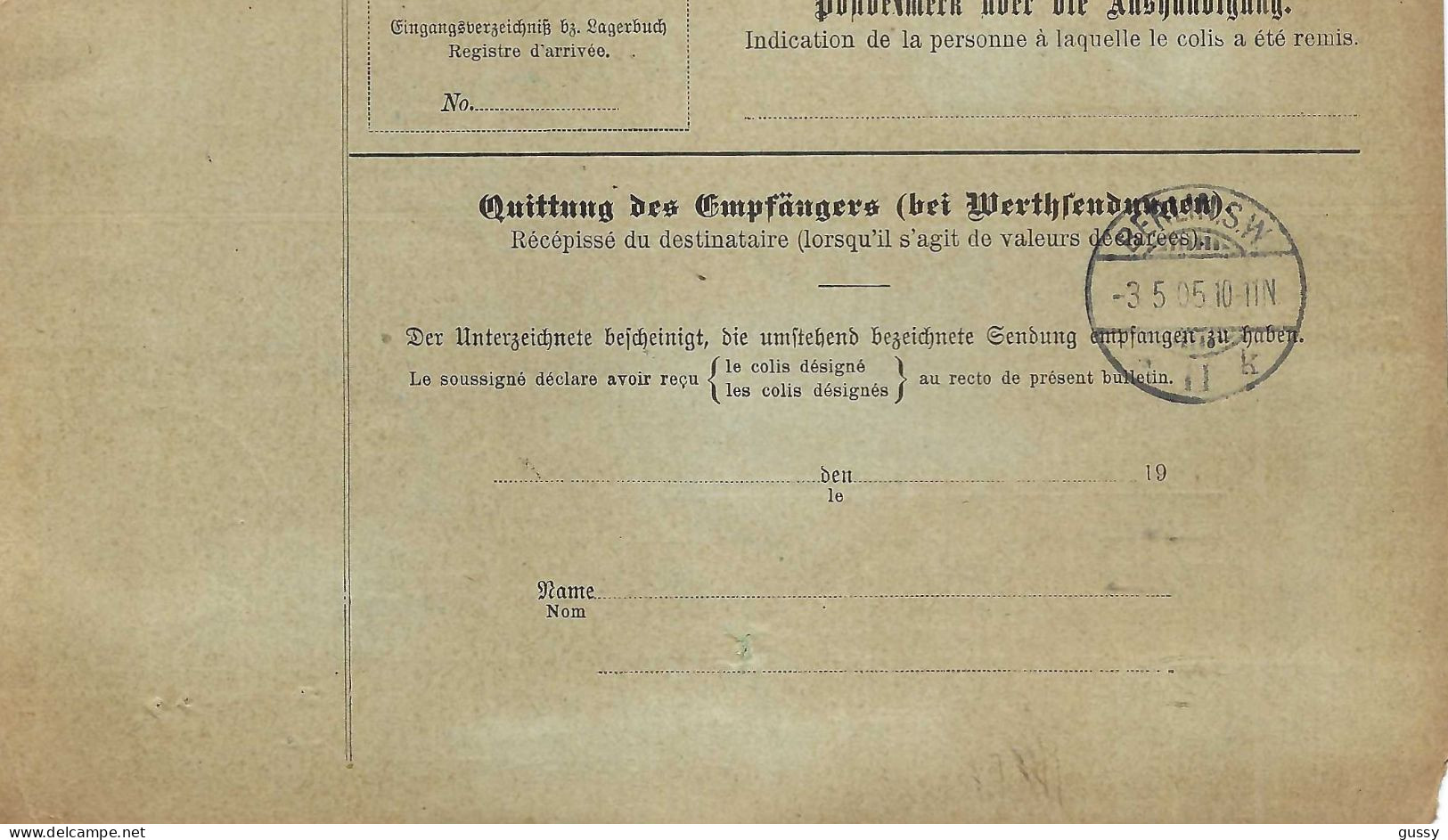 ALLEMAGNE Ca.1905: Bulletin D'Expédition CR De Berlin Pour Genève (Suisse) - Briefe U. Dokumente