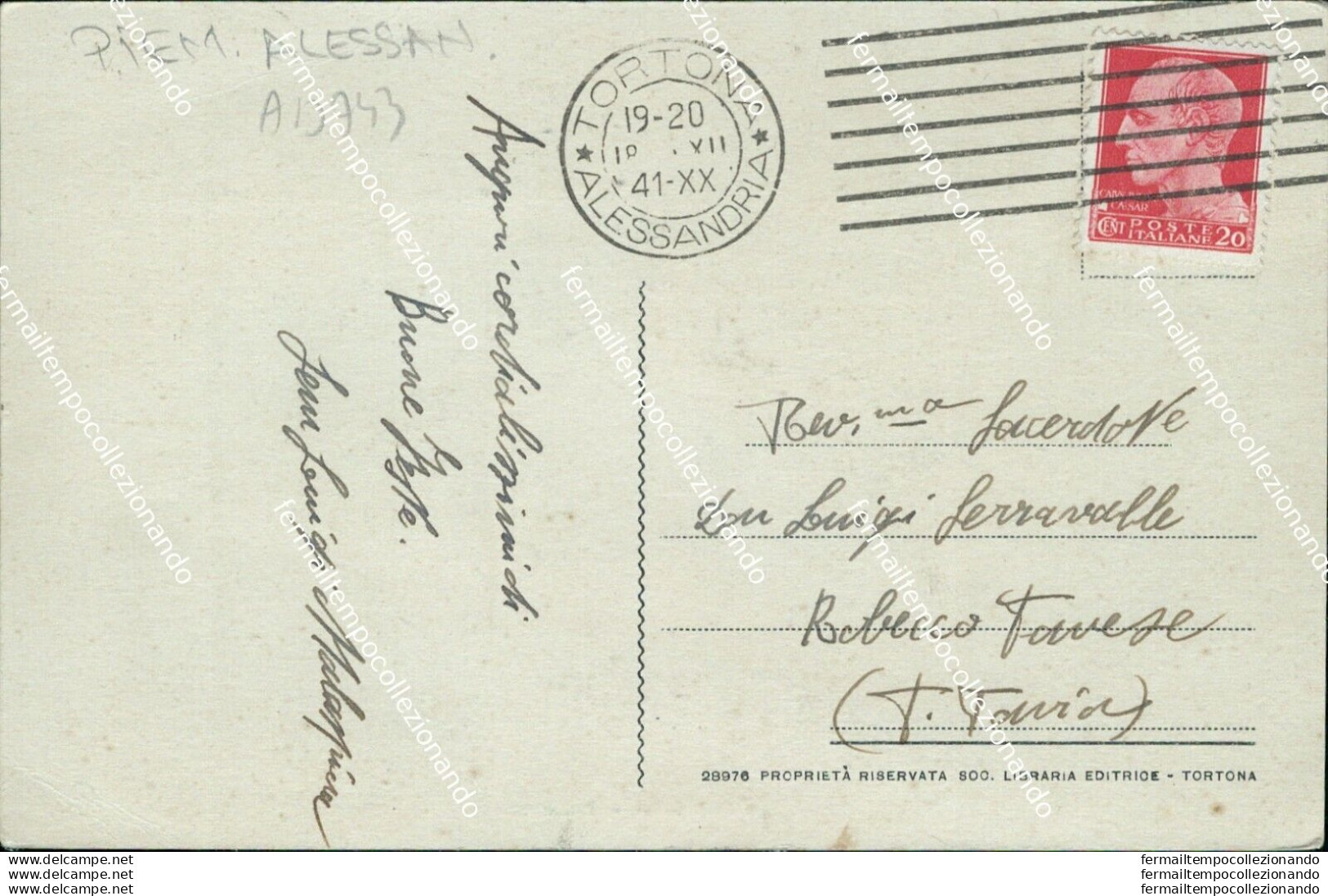 Ad743  Cartolina Tortona Giardini 1941 Provincia Di Alessandria - Alessandria