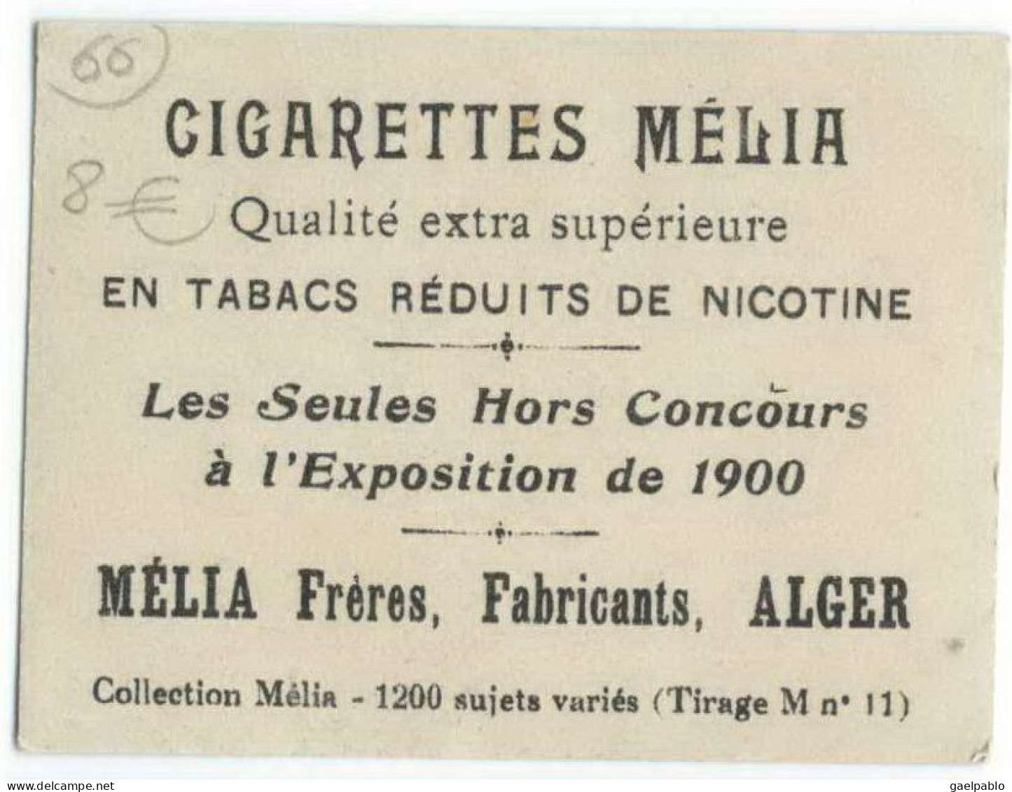 CIGARETTES MELIA -  BOUCHERIE ARABE   - Tirage M  N° 11 - Melia