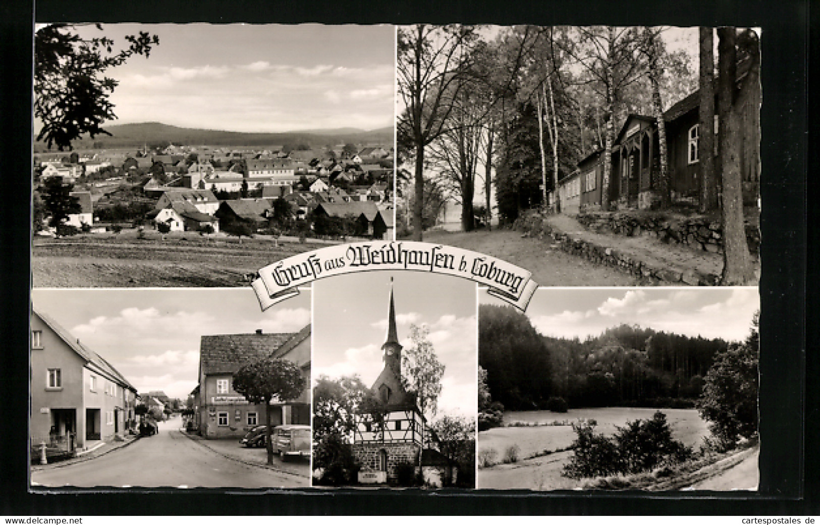 AK Weidhausen B. Coburg, Teilansicht, Kirche, Gasthof  - Coburg