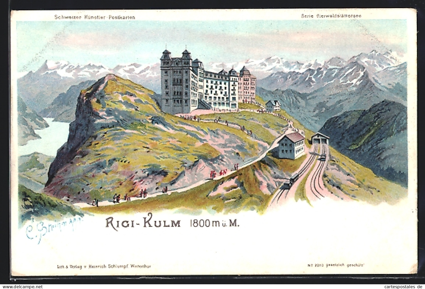 Künstler-Lithographie C. Steinmann: Rigi-Kulm, Motiv Des Hotels  - Other & Unclassified