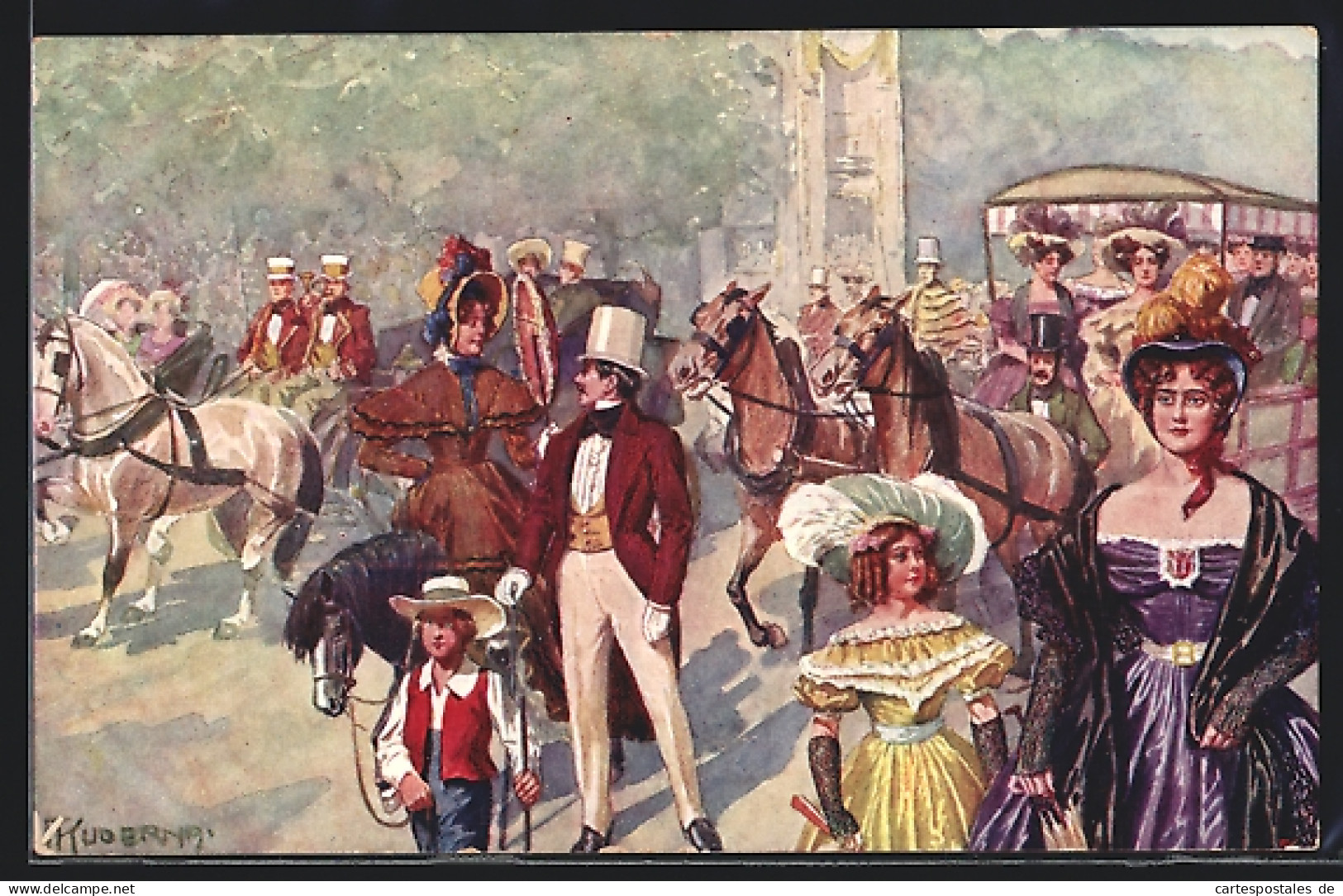 Künstler-AK Kaiser-Jubiläums-Huldigungsfestzug, Wien 1908, Gr. XVIII: Strassenleben Mit Fuhrwerk (1830-1840)  - Königshäuser