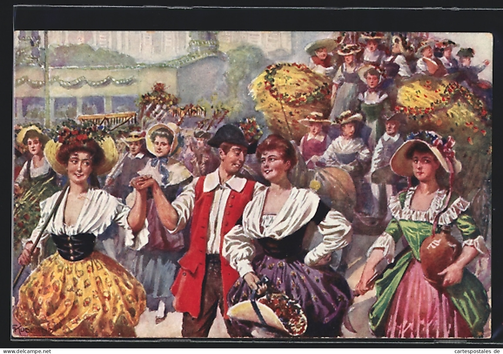 Künstler-AK Franz Kuderna: Wien, Kaiser-Jubil.-Huldigungsfestzug 1908, Zeit Kaiser Josefs  - Kuderna