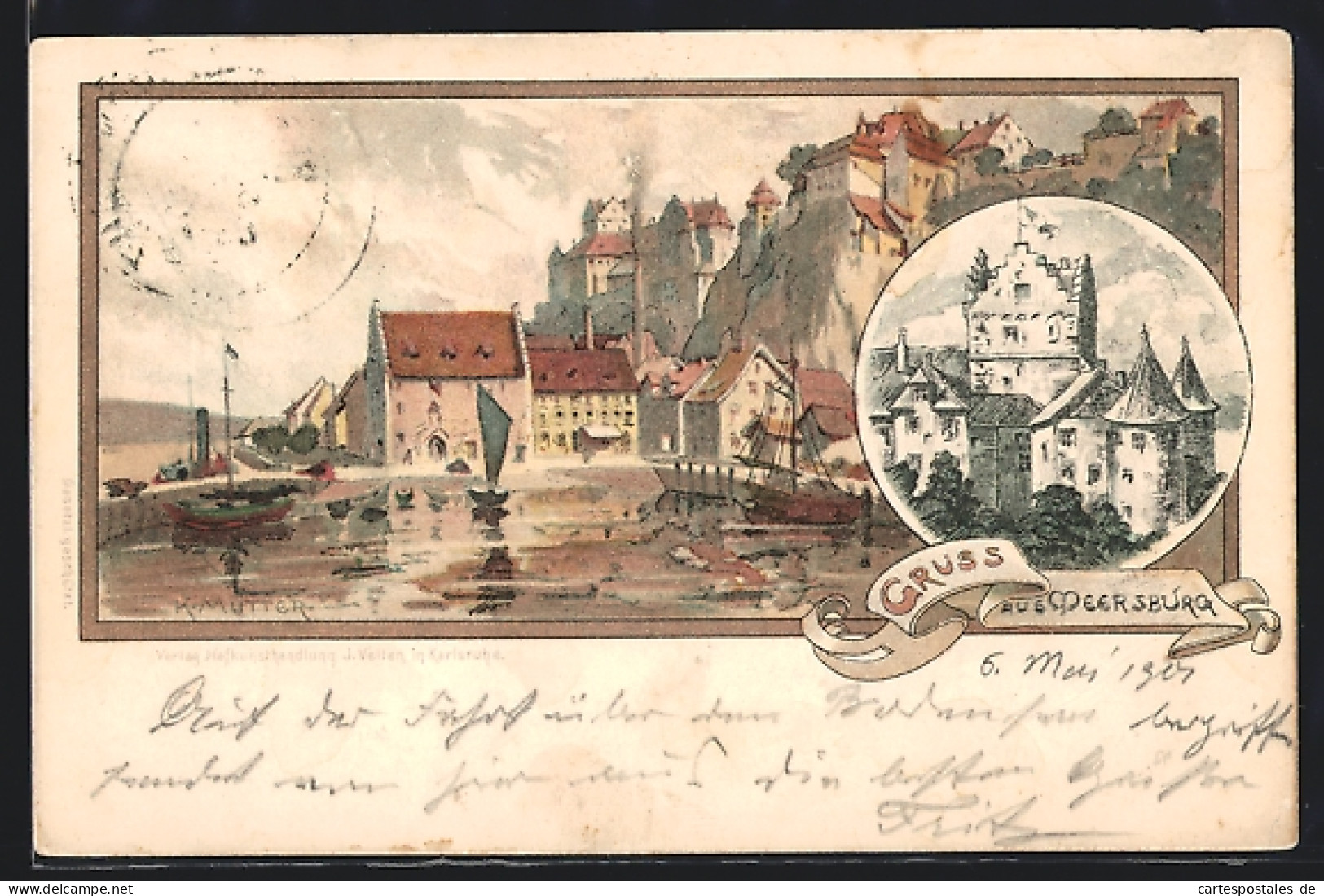 Künstler-AK K. Mutter: Meersburg, Stadtansicht, Burg  - Mutter, K.