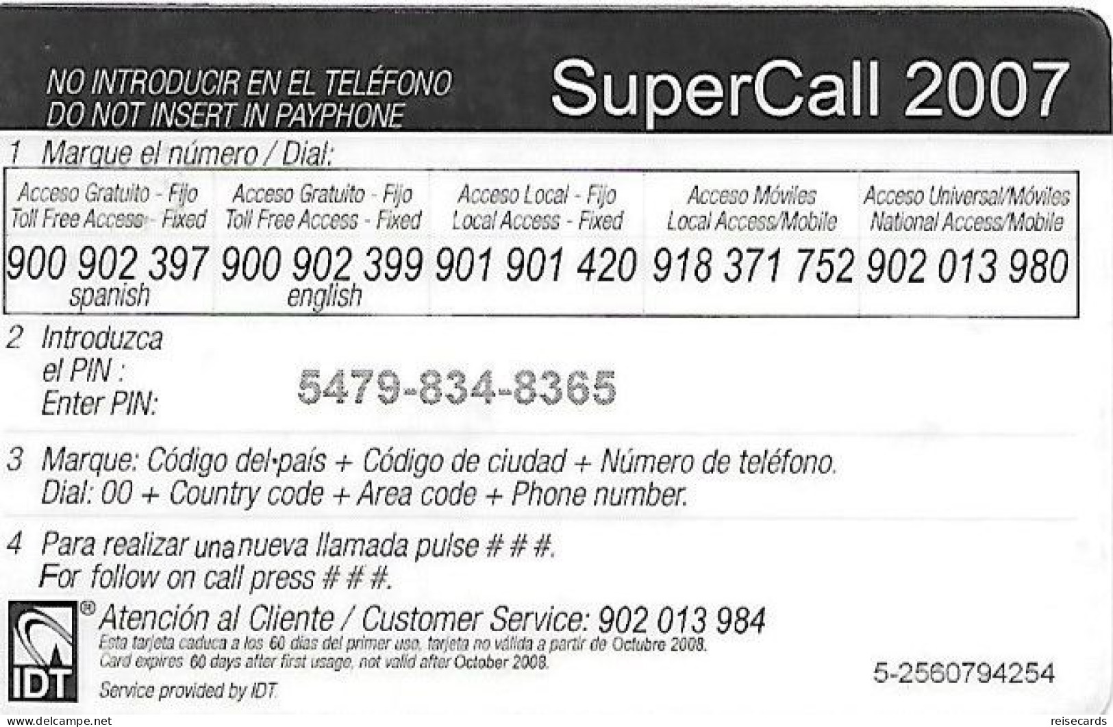 Spain: Prepaid IDT - SuperCall 2007 10.08 - Other & Unclassified