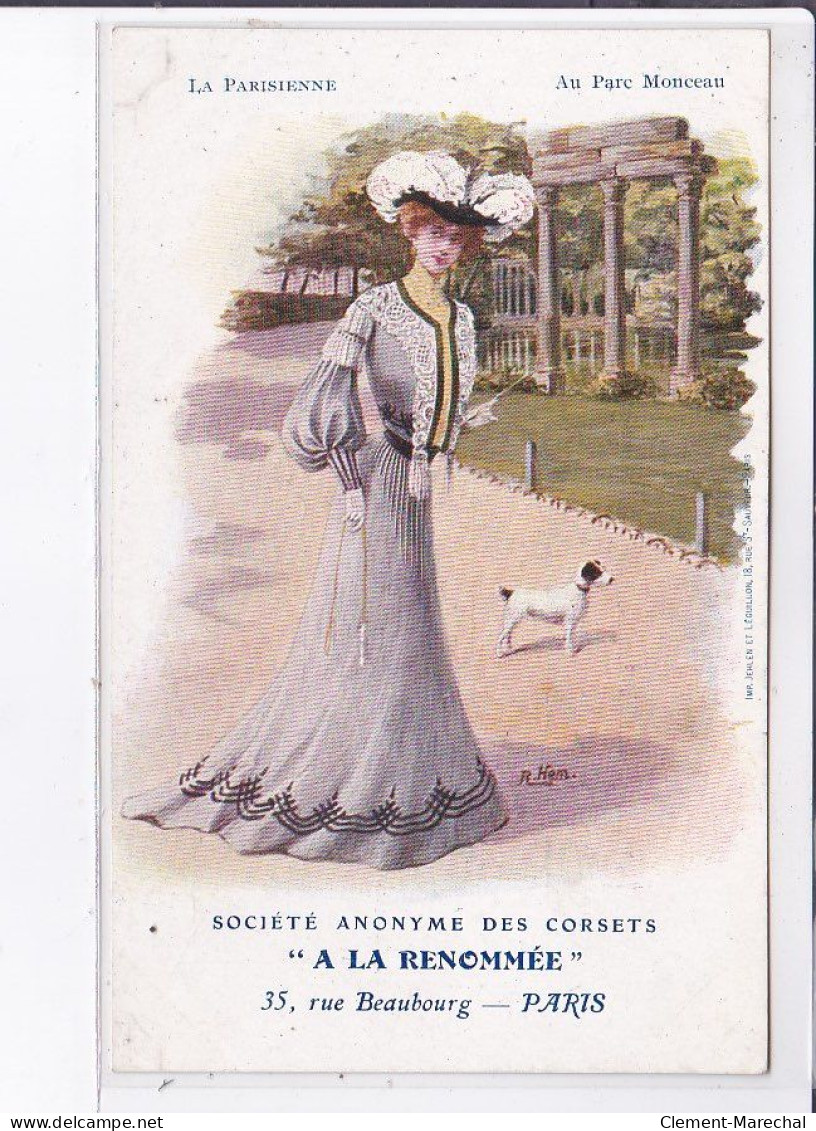 PUBLICITE : Les Corset "a La Renommée" - La Parisienne Au Marché Au Parc Monceau - Très Bon état - Advertising