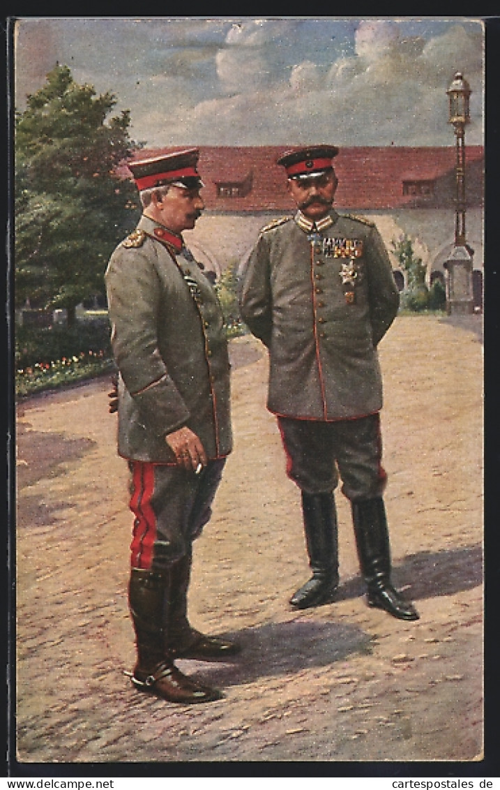 AK Kaiser Wilhelm II. Und Paul Von Hindenburg, Portrait In Uniform Mit Eisernem Kreuz  - Historische Persönlichkeiten