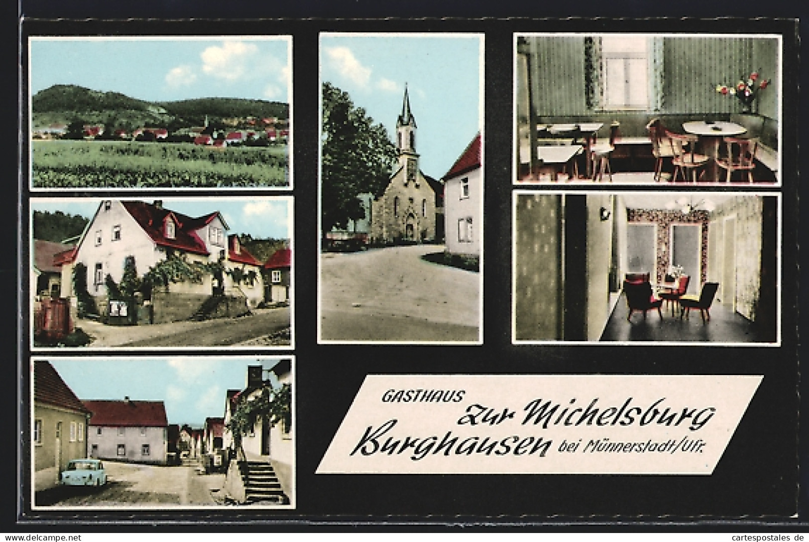 AK Burghausen ü. Münnerstadt, Gasthaus Zur Michelsburg, Inh. Familie Schaub  - Burghausen
