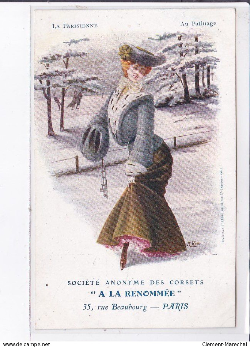 PUBLICITE : Les Corset "a La Renommée" - La Parisienne Au Marché Au Patinage - Très Bon état - Werbepostkarten