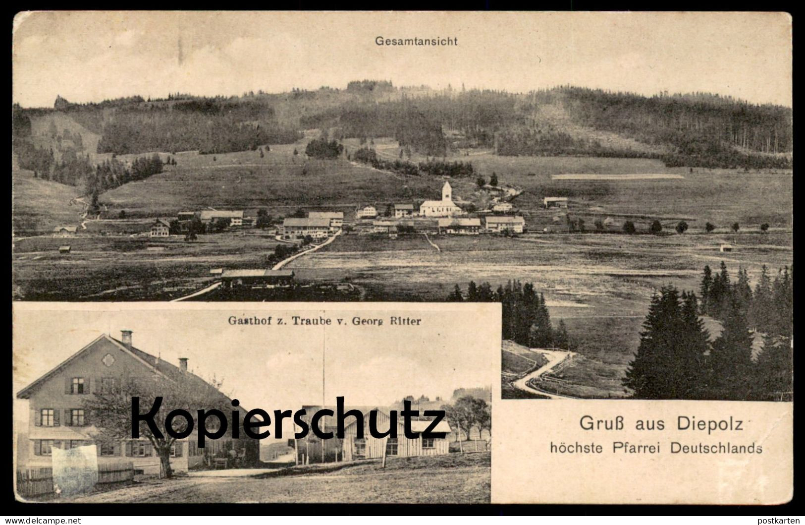 ALTE POSTKARTE GRUSS AUS DIEPOLZ HÖCHSTE PFARREI GASTHOZ ZUR TRAUBE VON GEORG RITTER IMMENSTADT Ansichtskarte Postcard - Immenstadt