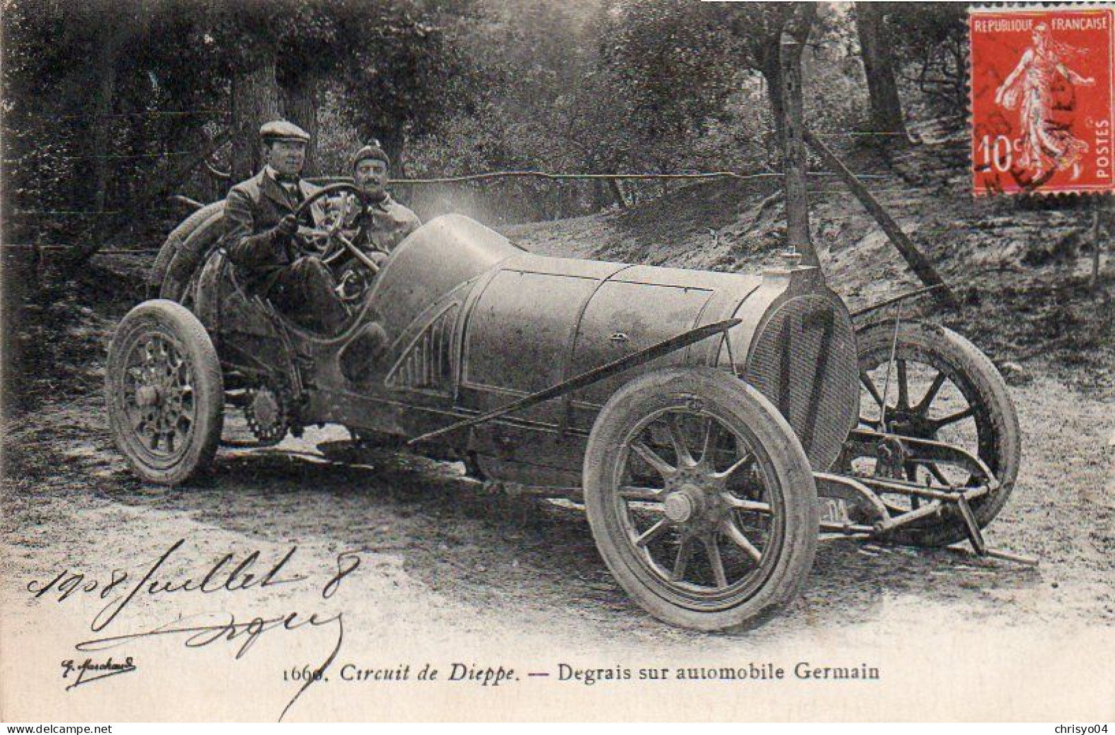 4V4Sb   76 Dieppe Circuit Degrais Sur Automobile Germain Tacot Autographe Du Pilote En 1908 - Dieppe