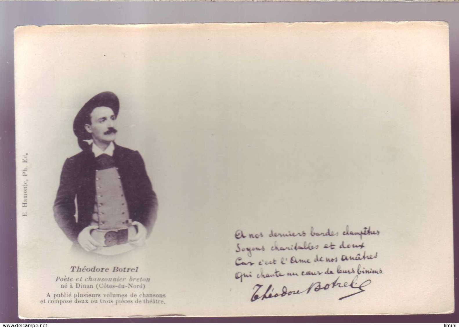 22 - DINAN - THEODORE BOTREL POETE ET CHANSONNIER - DEDICACÉ -  - Dinan