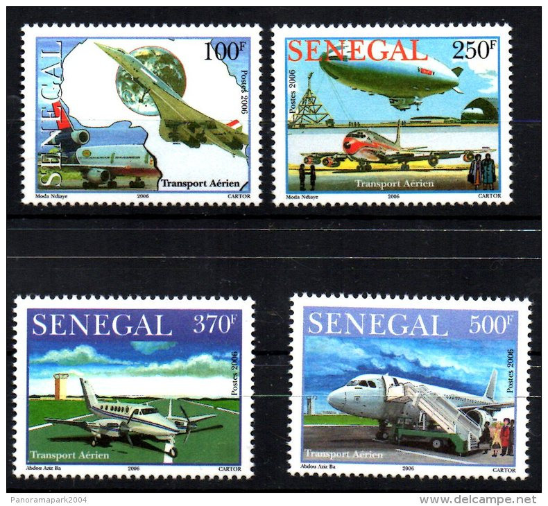 Sénégal 2006 Transport Aérien Air Concorde Zeppelin Airbus Boeing Avion Flugzeug Airplane Airport 4 Val. RARE MNH - Sénégal (1960-...)