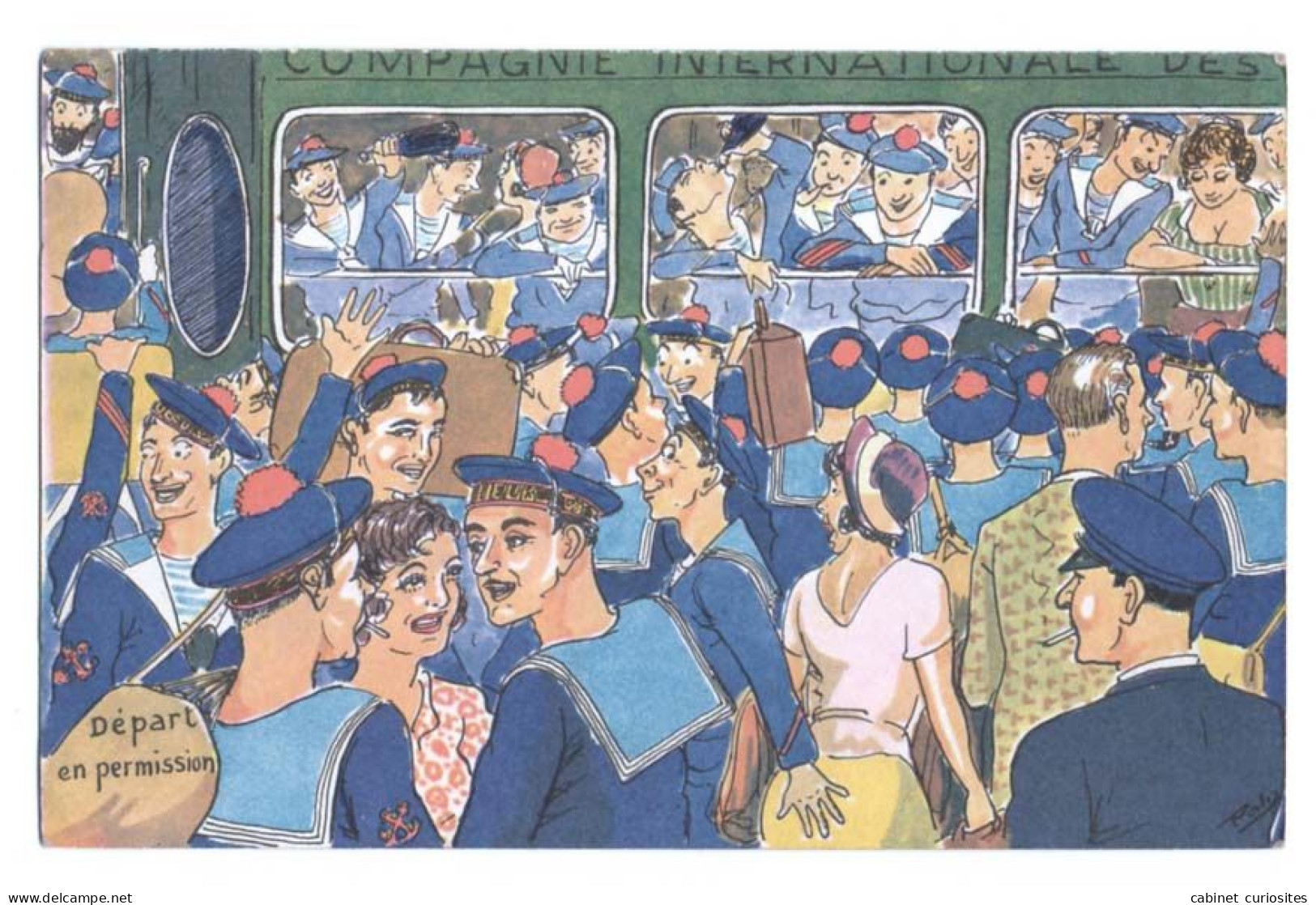 Illustrateur Poli - Série Le Marin à Terre N°205 - DÉPART EN PERMISSION - Wagon De Train - Main Aux Fesses - Pompon - Humor