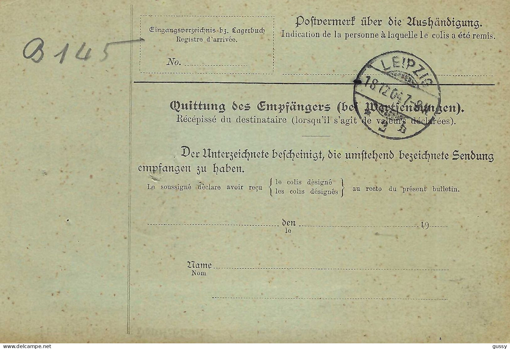 ALLEMAGNE Ca.1904: Bulletin D'Expédition CR De Zwickau Pour Genève (Suisse) - Covers & Documents