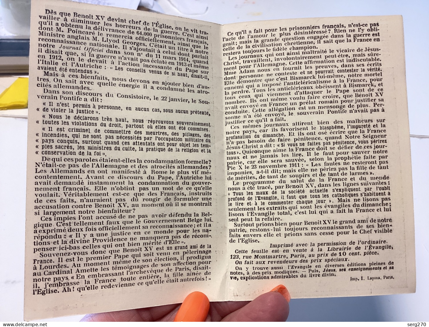 Image, Pieuse Et Religieuse, 1900  Le Pape Benoît XVN. S. P. Le Pape BENOIT XV Cst Un Grand Ami De La France - Images Religieuses