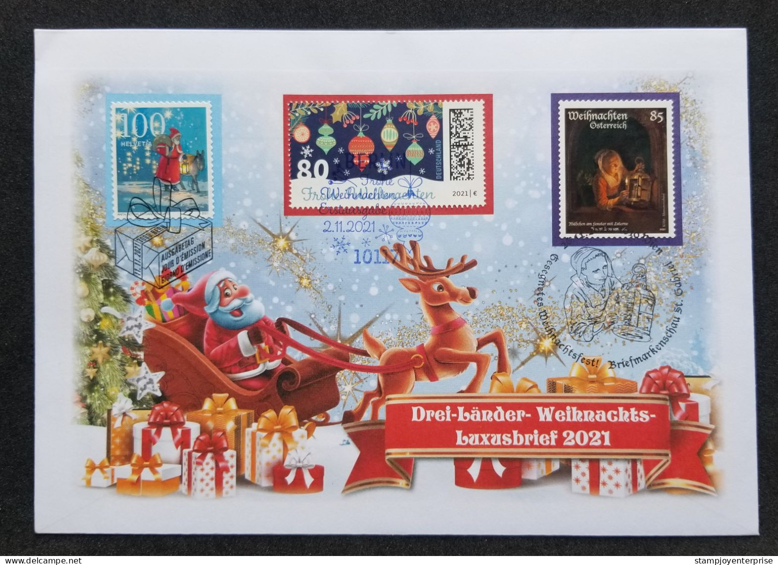 Germany Austria Switzerland Joint Issue Christmas 2021 Santa Claus Deer (joint FDC) *diff PMK Rare - Lettres & Documents
