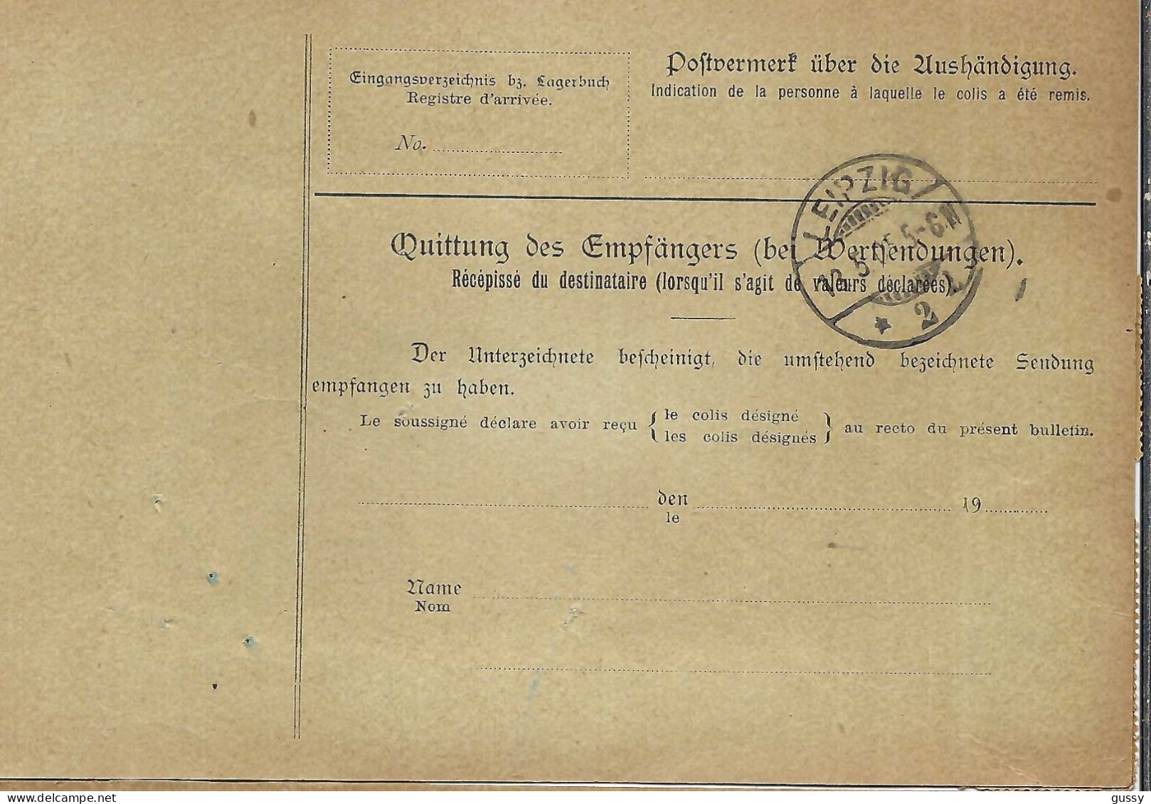 ALLEMAGNE Ca.1905: Bulletin D'Expédition CR De Chemnitz-Alterdorf Pour Genève (Suisse) - Briefe U. Dokumente