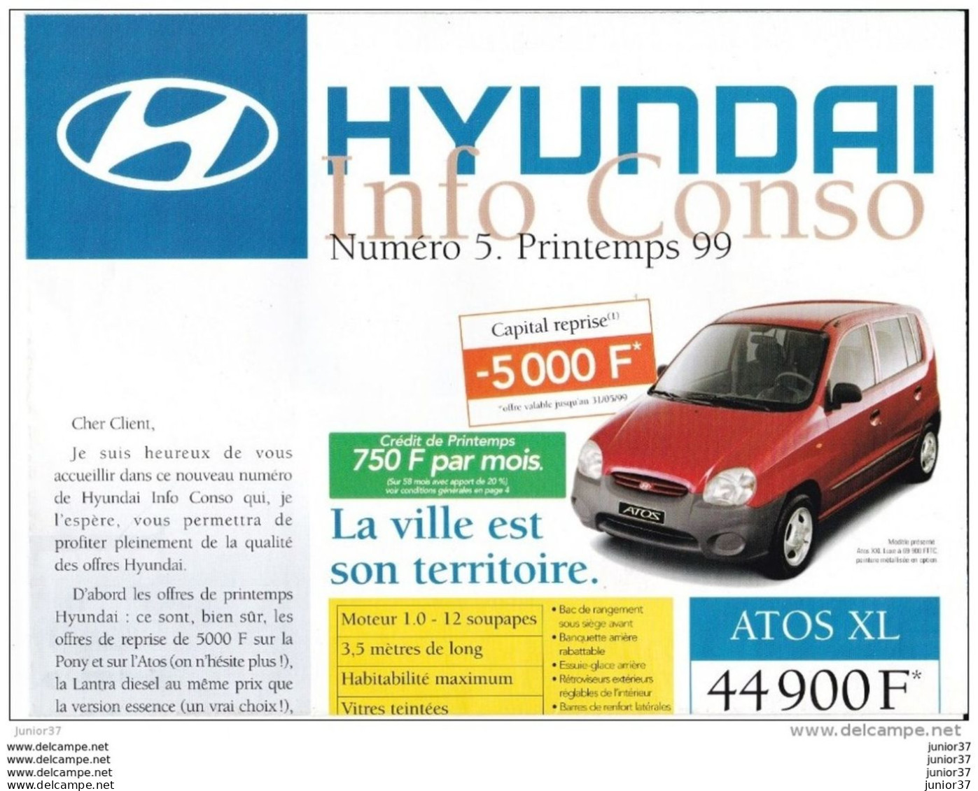 Dépliant Gamme Hyundai 1998, Atos,Pony, Lantra, Coupé, Sonatra - Advertising