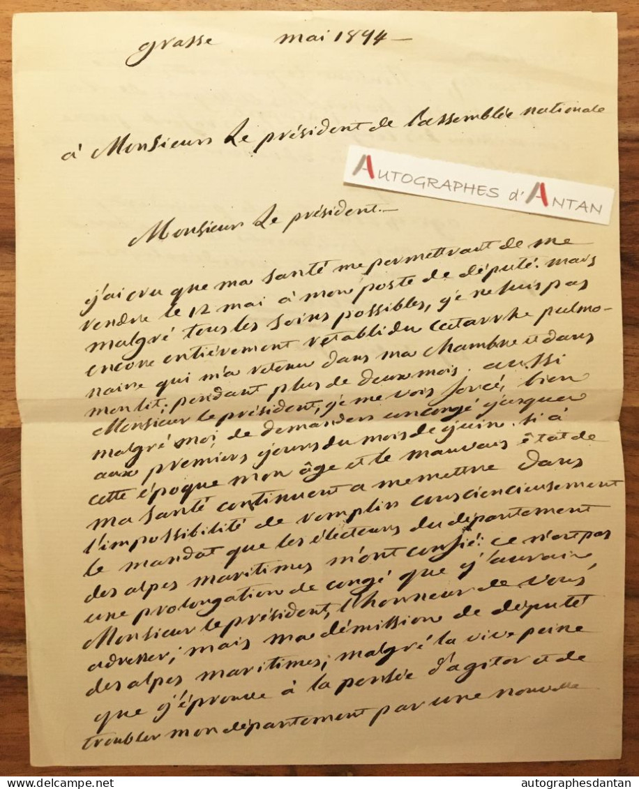 ● L.A.S 1894 Antoine MAURE - Grasse - Député Des Alpes Maritimes - Charles Dupuy Président Assemblée Lettre Autographe - Politiek & Militair