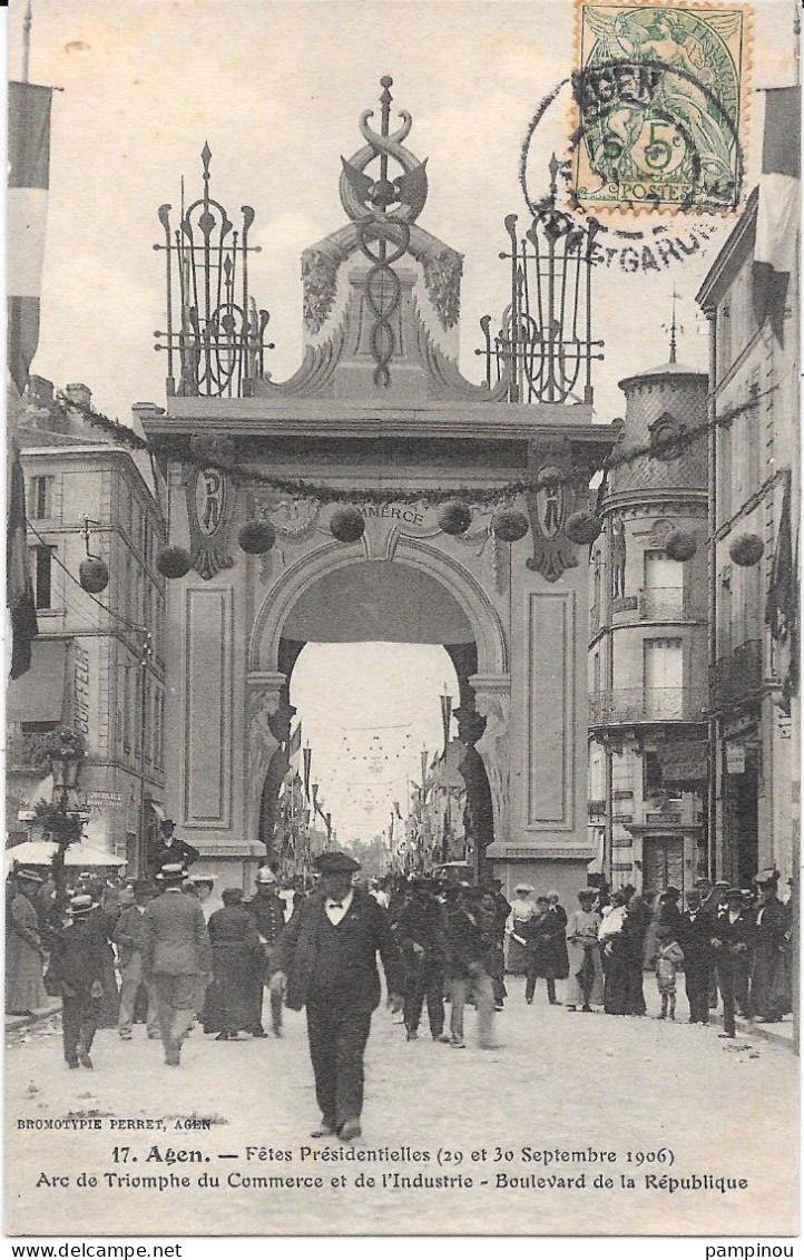 47 - AGEN - Fêtes Présidentielles 1906 - Arc De Triomphe, Bd De La République - Animée - Agen