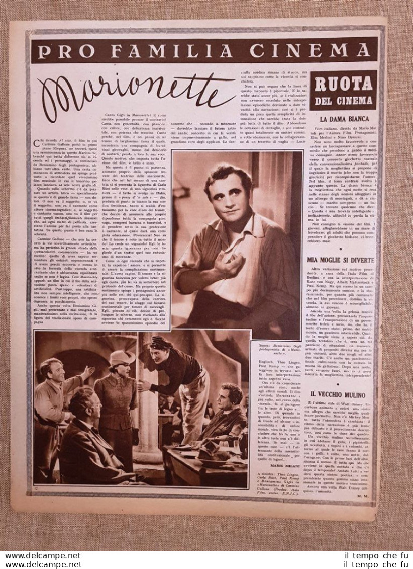 Film Marionette Dama Bianca Vecchio Mulino Illustrazione Di Cinema Anno 1939 - Other & Unclassified